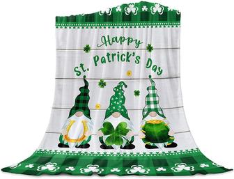 Happy St. Patrick's Day Flannel Blanket - Gnome Gold Coin Lucky Shamrock Fleece Blanket - Thegiftio UK