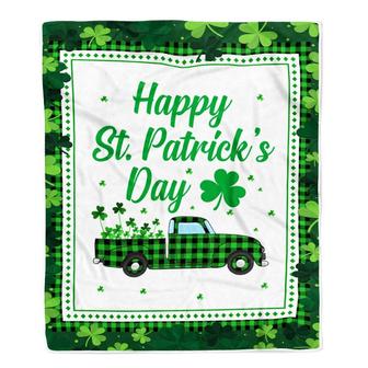 Happy St. Patrick's Day Truck With Green Shamrock Fleece Blanket - Thegiftio UK