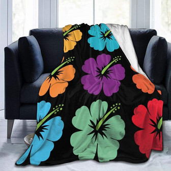 Hawaiian Flower Hibiscus Soft Fuzzy Fleece Blanket,Cozy Solid Robe Outdoor Camping Travel Blanket for Bedroom Livingroom Sofa Couch Car Bed - Thegiftio