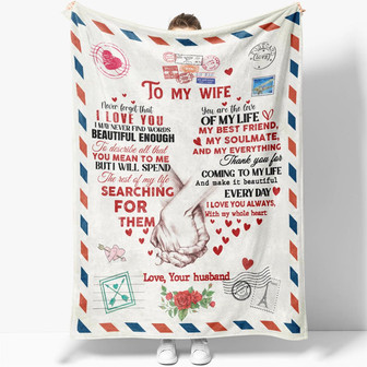 Heart Love Blanket for Wife, You're My Best Friend My Soulmate My Everything Blanket, Airmail Blanket For Wife - Thegiftio