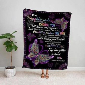 Hippie Butterfly Letter To My Daughter In Law You Are Also My Daughter In Heart Family Soft Blanket - Thegiftio