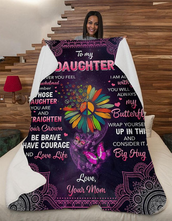 Hippie To My Daughter, Love Your Mom Fleece Blanket - Gift For Daughter Gift For Christmas, Home Decor - Thegiftio