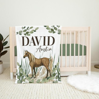 Horse Blanket, Horse Baby Blanket, Personalized Baby Blanket - Thegiftio UK