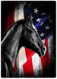 Horse Blanket for Sofa Bed Black Horse Retro American Flag Knight - Thegiftio UK
