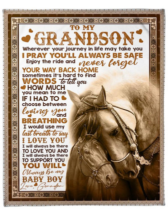 Horse To My Grandson Enjoy The Ride - Fleece Blanket Gift For Grandson from Grandpa Birthday Gift Home Decor - Thegiftio