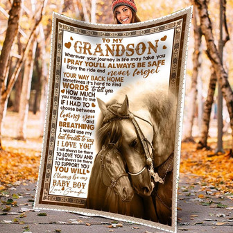 Horse To My Grandson I Pray You'll Always Be Safe Fleece Blanket Gift From Grandpa To Grandson Home Decor Bedding Couch - Thegiftio UK