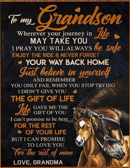 Horse To My Grandson I Can Promise To Love You For The Rest Of Mine Fleece Blanket Gift For Grandson Home Decor - Thegiftio UK
