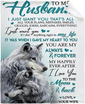To My Husband I Love You Forever Wolf Couple Flannel Blankets for Couch Bed Sofa Ultra Luxurious Warm and Cozy for All Seasons Family Size - Thegiftio UK