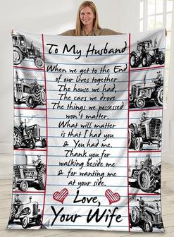 To My Husband When We Get to The End Farmer Tractor Fleece Throw Blanket - Thegiftio UK