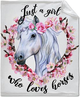 Just A Girl Who Loves Horses Horse Lover Blanket Throw, Flannel Fleece Microfiber Lightweight Soft Cozy Luxury for All Season in Home Bed Sofa Chairs Dorm - Thegiftio UK