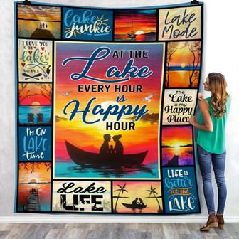 Lake Every Happy Hours Fleece Blanket Throw Blanket Christmas Throw Blanket - Thegiftio