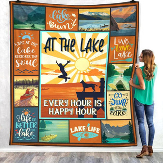 Lake Every Hour Is Happy Hour Fleece Blanket Throw Blanket Christmas Throw Blanket - Thegiftio