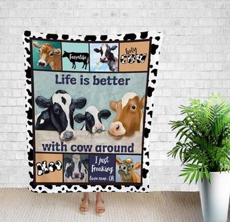 Life Is Better With Cow Around Blanket, Cow Blanket, Farmhouse Animal Art Print, Gift For Farmer. - Thegiftio UK
