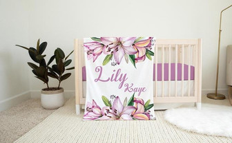 Lily Baby Blanket, Lily Floral Crib Bedding, Personalized Baby Blanket, Lily Nursery Theme - Thegiftio UK