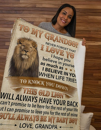 Lion To My Grandson Never Forget I Love U - Grandpa Fleece Blanket - Gift For Grandson Gift For Christmas - Thegiftio UK
