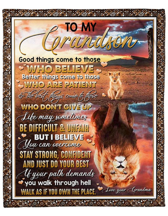 Lion To My Grandson Good Things Come To Blanket Gift For Grandson From Grandma Birthday Gift Home Decor Bedding Couch - Thegiftio UK