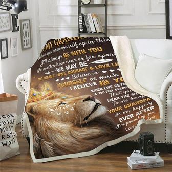 Lion To My Grandson To Me Being Your Grandpa Is My Happily Fleece Blanket Gift From Grandpa To Grandson Home Decor - Thegiftio UK