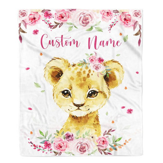 Lion Newborn Pink Flower Blanket For Girl Daughter Granddaughter Niece Birthday Christmas Blanket - Thegiftio UK