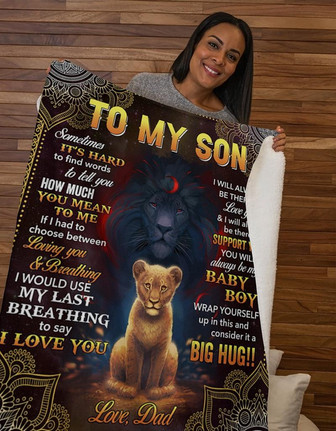 Lion To My Son Sometimes It's Hard - Dad Fleece Blanket - Gift For Son Gift For Christmas, Home Decor - Thegiftio UK