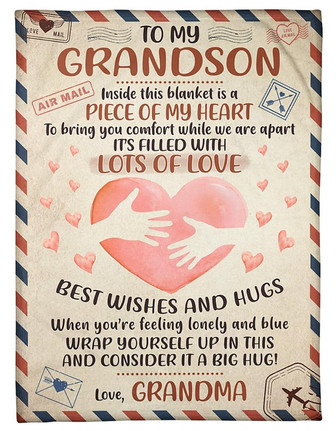 Love Mail To My Grandson Inside This Blanket Is A Piece Of My Heart Gift From Grandma Fleece Blanket - Thegiftio UK