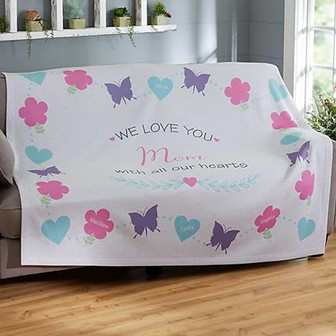 We Love You Mom With All Our Hearts Sweatshirt Blanket - Thegiftio UK