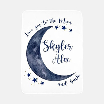 Luna Blanket, Personalized Moon and Stars Baby Blanket, Love You To The Moon and Back Baby Blanket, Gender Neutral Blanket, Moon Nursery - Thegiftio UK