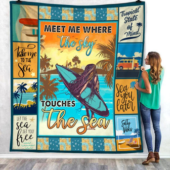 Meet Me Where The Sky Touches The Sea Fleece Blanket Throw Blanket Christmas Throw Blanket - Thegiftio UK