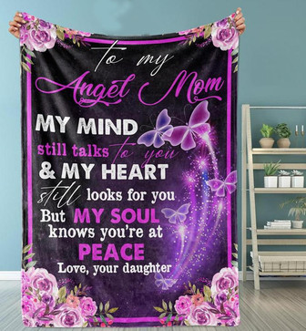 Memorial To My Angel Mom My Mind Still Talks To You Glitter Butterfly Fleece Blanket Home Decor Bedding Couch Sofa Soft - Thegiftio