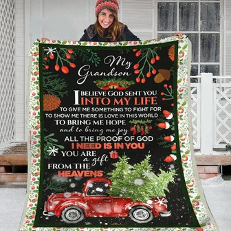 Merry Christmas To My Grandson You Are A Gift From The Heavens Fleece Blanket Gift Idea For Christmas Home Decor - Thegiftio UK