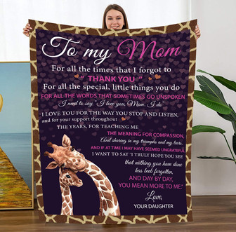 To My Mom Blanket - Gift Blanket for Mom From Daughter for Mother's Day, Birthday, Christmas - Giraffe Blanket - Thegiftio