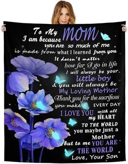 to My Mom Blanket from Son - Personalized Flannel Throw Blanket for Mom Butterfly Floral Letter Printed Custom Blanket - Thegiftio UK