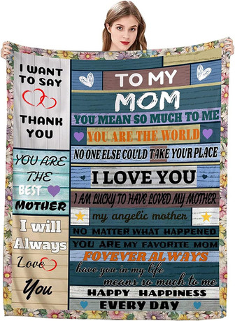 Mom Blanket, To My Mom Gift Throw Blanket from Daughter or Son, Soft Comfortable I Love You My Mother Flannel Blanket - Thegiftio