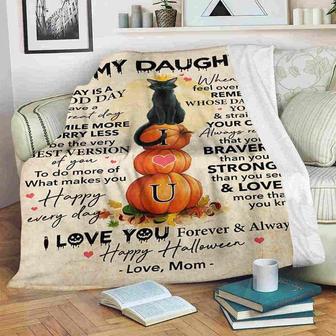 From Mom to My Daughter Cat Halloween Pumpkin Fleece Blanket Gift For Family Friend Birthday Gift Home Decor - Thegiftio UK