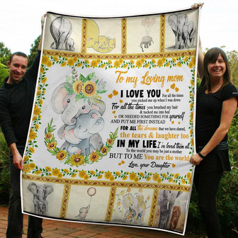 To My Mom Elephants & Sunflower You Are The World Gift From Daughter Fleece Blanket Gift For Christmas - Thegiftio UK