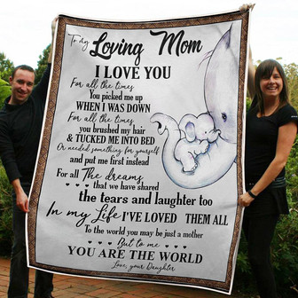 To My Mom Elephants You Are The World Gift From Daughter Fleece Blanket Gift For Christmas, Home Decor - Thegiftio UK