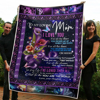 To My Mom Flower & Butterfly You Are The World Gift From Daughter Fleece Blanket Gift For Christmas - Thegiftio UK