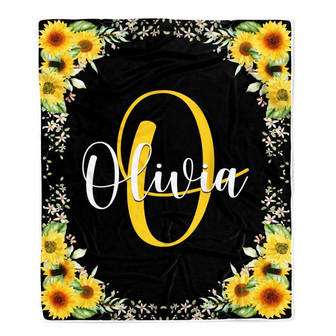 Monogram With Sunflower Blanket For Kids Daughter Granddaughter Niece Birthday Christmas Throw Blanket - Thegiftio UK
