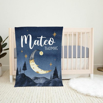 Moon Forest Baby Blanket, Moon Face Blanket, Moon and Stars Nursery, Moon Nursery, Moon Baby Blanket - Thegiftio UK