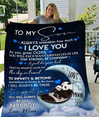 Moon Panda I Love You To The Moon And Back Again To My Son Always Remember How Much I Love You Mom Fleece Blanket - Thegiftio