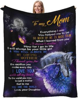 Moon Wolf Blanket - Gifts To My Mom Blanket from Daughter - Birthday Gift for Mom Soft Flannel Throw Blankets Mothers Day Christmas Blankets - Thegiftio UK