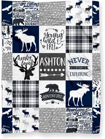 Moose Baby Blanket Woodland Boho for Boy Soft, Lightweight Fleece Blanket - Thegiftio UK