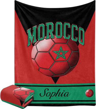 Morocco Moroccan Flag Soccer Ball Personalized Blankets Throw Bed Sofa Couch Blankets Traveling Camping Hiking Soft Cozy - Thegiftio