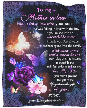 To My Mother in Law Blanket - Blanket for Mother In Law from Daughter In Law - Butterflies Flower Blanket - Thegiftio