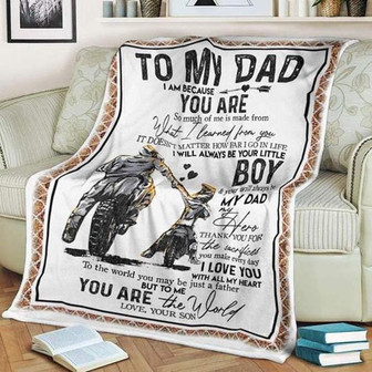 Motocross To My Dad I Am Because You Are Blanket Gift for Dad From Son Birthday Gift Home Decor Bedding Couch Sofa Soft - Thegiftio UK