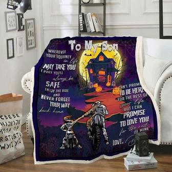 Motorcycle Biker To My Son Halloween Fleece Blanket Gift For Son From Dad Birthday Gift Home Decor Bedding Couch - Thegiftio UK