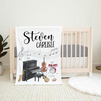 Music Nursery Baby Blanket, Musical Instrument Baby Blanket, Music Note Blanket, Music Nursery Theme - Thegiftio UK