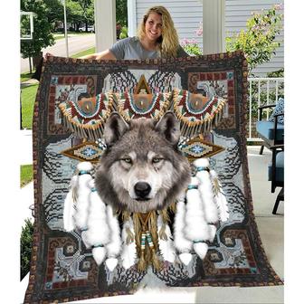 Native Wolf Blanket American Native American Pride Fleece Native American Inspired Pattern Native American blanket home decor gift - Thegiftio UK