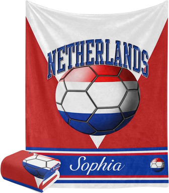 Netherlandic Flag Soccer Ball Personalized Blanket with Name Super Soft Fleece Throw Blankets for Bed Couch Birthday Wedding Gift - Thegiftio