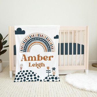 Neutral Rainbow Baby Blanket, Personalized Baby Blanket, Rainbow Baby Blanket, Boho Rainbow Baby Blanket - Thegiftio