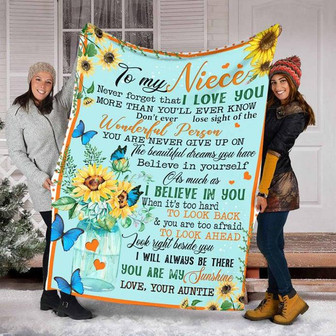 To My Niece Art Print Butterfly And Sunflower Blanket, Blanket For Girl, Gift For Daughter, - Thegiftio UK